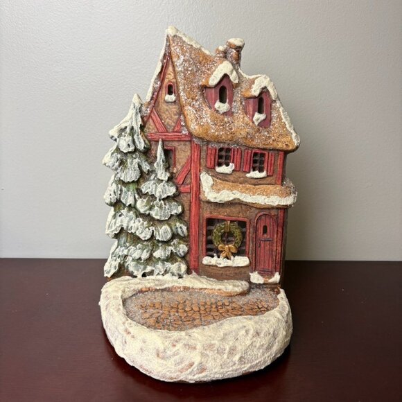 Craft Fair 1990's Vintage Holiday House Unique 9" Votive Holder Flat Profile - Picture 2 of 11
